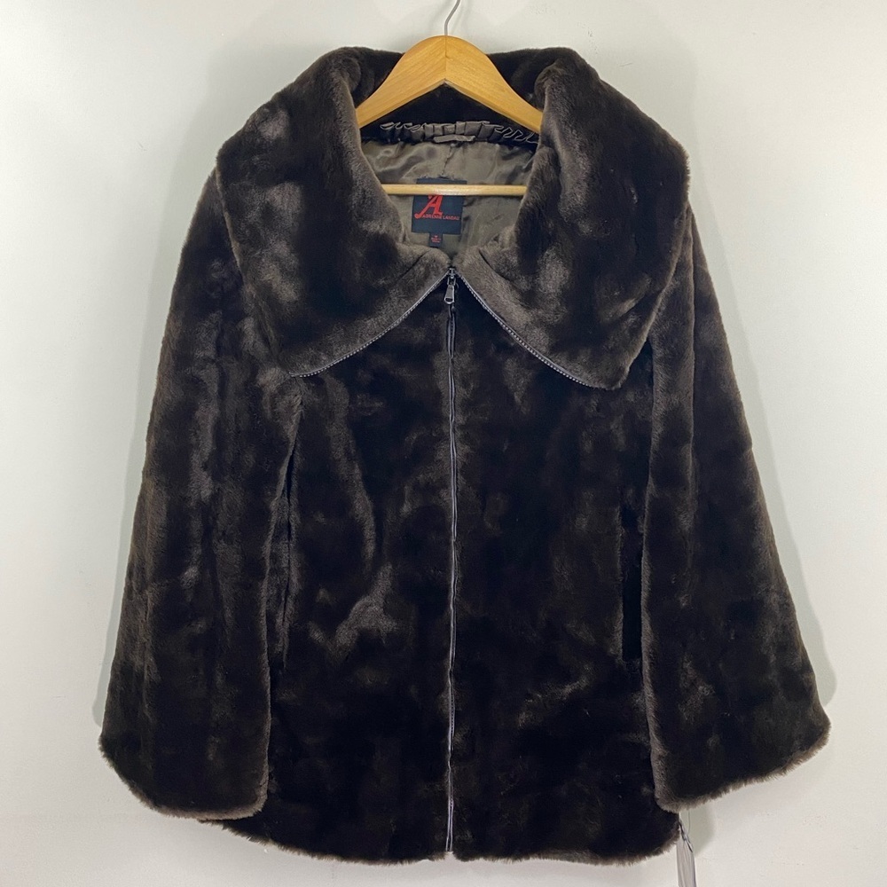 NWT Adrienne Landau Women’s Size Medium Brown Faux Fur Stand Collar Coat Jacket